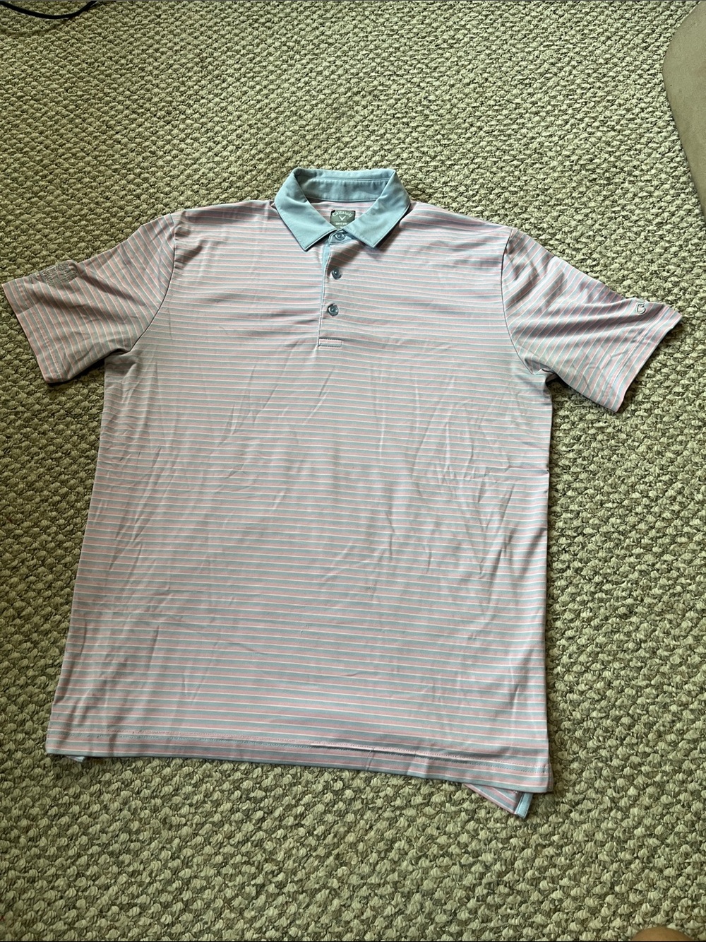 Callaway Pink Striped Polo with Mint Contrast Collar